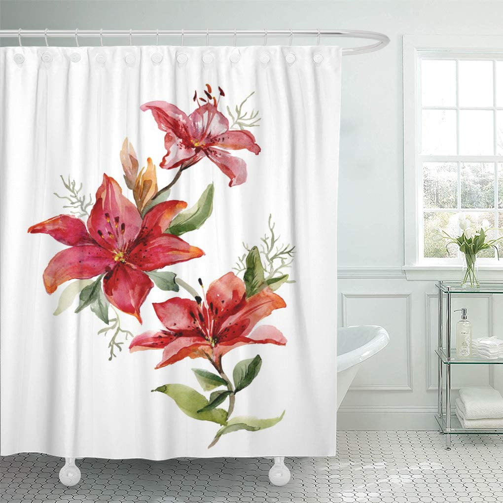 CYNLON Colorful Lily Beautiful Red Tiger Lilies on White Watercolor