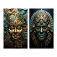 thumbnail image 2 of Designart "Gold Blue Mexico Vibrant Aztec Mask II" Mexico Wall Art Set Of 2 - Gold Landscapes Gallery Set For Office Decor, 2 of 7