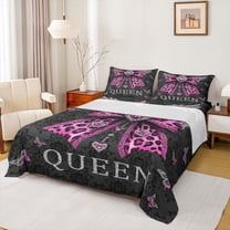 Homewish Pink Leopard Print Ribbon Twin Sheet Sets for Teen, King and Queen Twin Fitted Sheet, Butterfly Damask Flower Flat Sheet, Super Cozy Room Decor, 3 Pieces