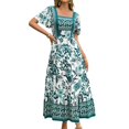 thumbnail image 2 of Women'S 2025 Summer Short Sleeves Boho Floral Print Tiered Casual Flowy Long Maxi Dress Green S, 2 of 9
