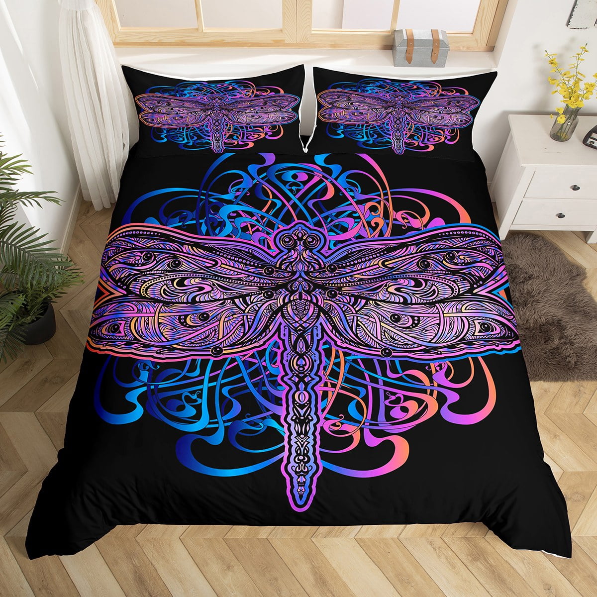 Dragonfly Gifts for Women,Exotic Dragonflies Duvet Cover Rustic Animal