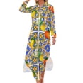 thumbnail image 1 of Robe en Chiffon Imprimé Fruits Jaune Citron Robes Mignonnes Femmes Manches Longues Style Rue Col en V Motif Robe Décontractée Surdimensionnée, 1 of 5