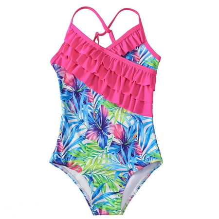 

QIPOPIQ Girls Swimsuit Clearance Summer Toddler Kids Baby Cute Flower Print Bikini Ruffles One-piece Tankini