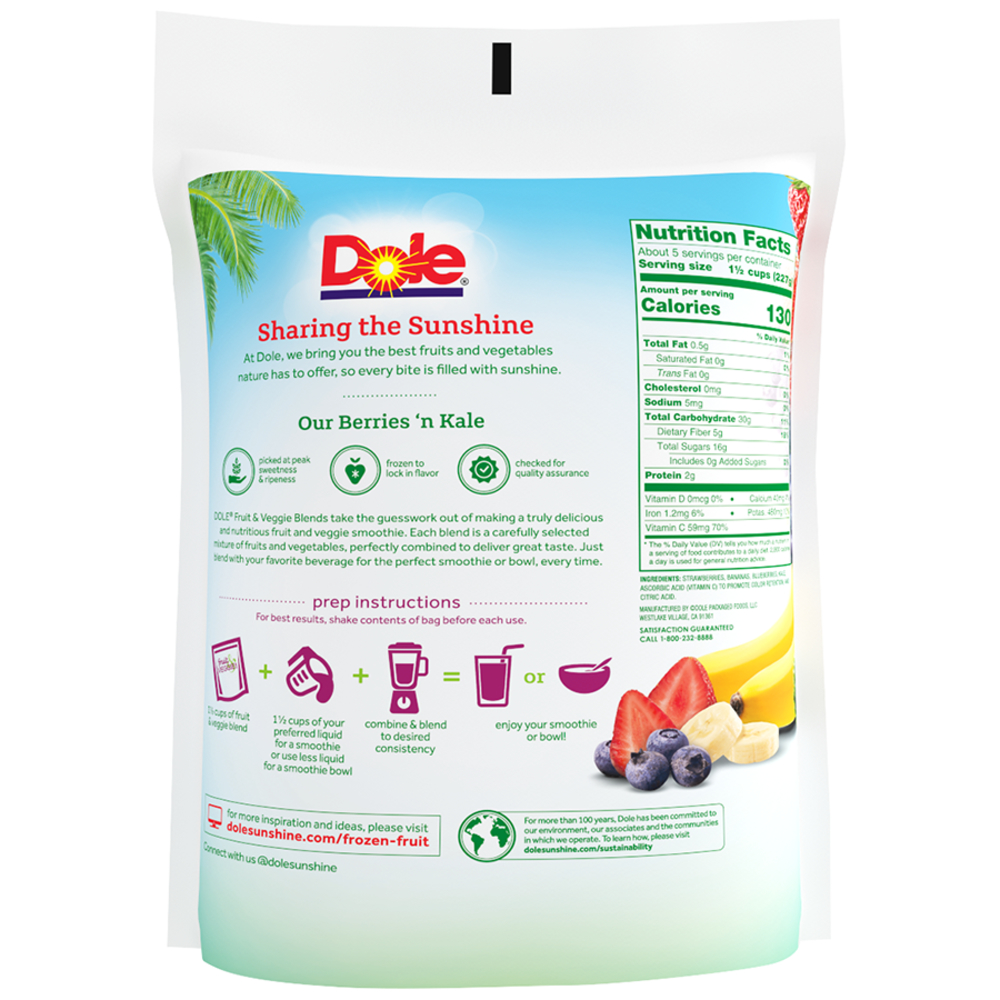 Buy Dole Frozen Fruit and Veggie Blends, Berries 'N Kale, 40 oz Bag