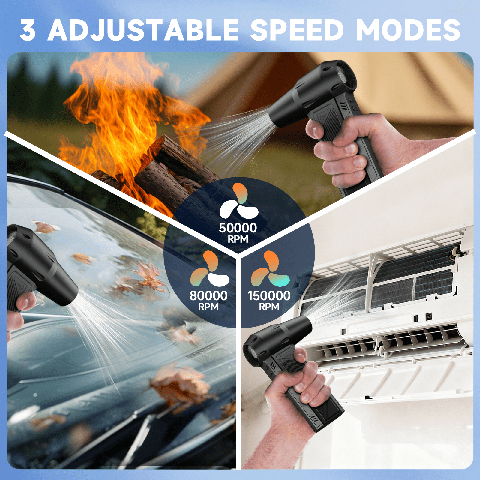 AYEDLOE Air Duster - 150000RPM Compressed Air Duster with suction and blowing function and Lighting, Usb Electric Air Duster for PC, Keyboard, Car, Outdoors, Home, black