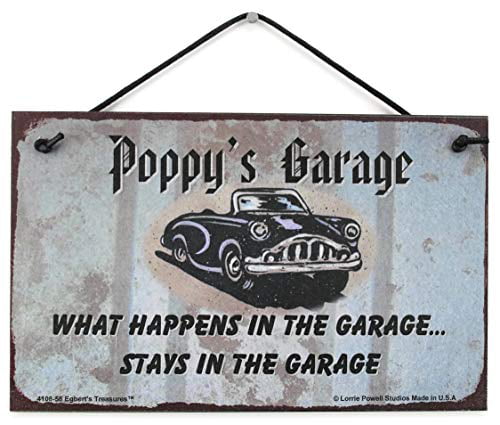 5x8 Papa's Garage Sign What Happens Stays Grandpa Grandfather Classic Car vtg 1 