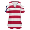 thumbnail image 4 of Liberia National Country Flag Womens Summer V Neck Zipper Top Short Sleeve T Shirt Off Shoulder Top Casual Classy Loose Shirts, 4 of 7