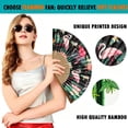 thumbnail image 7 of 1pc Hand Fan Flamingo Foldable 23cm 9inch Black Background Bamboo Rib and Slender Cotton Pouch, 7 of 7