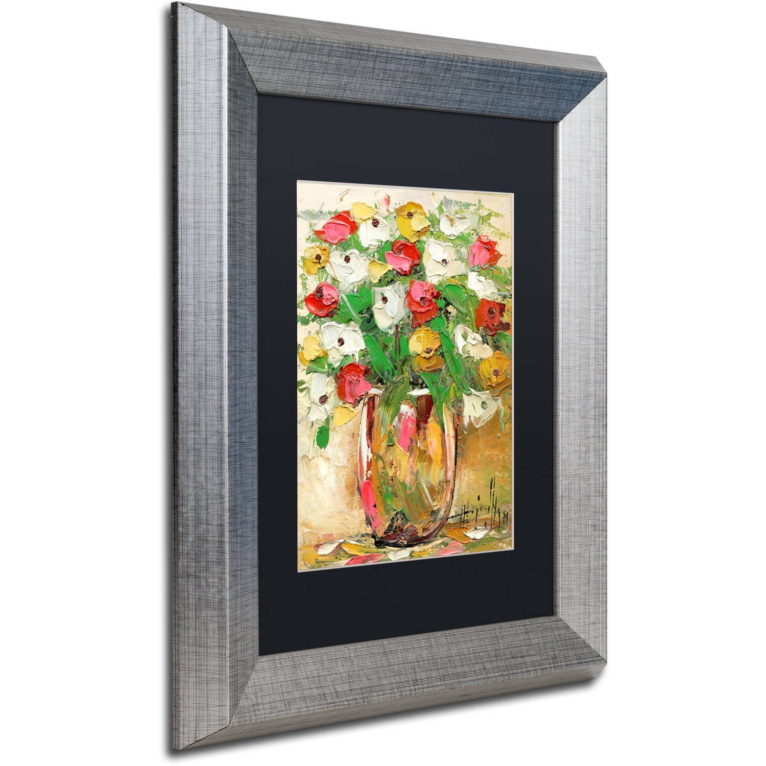 Trademark Fine Art "Spring Flowers in a Vase 7" Canvas Art by Hai Odelia, Black Matte, Silver Frame