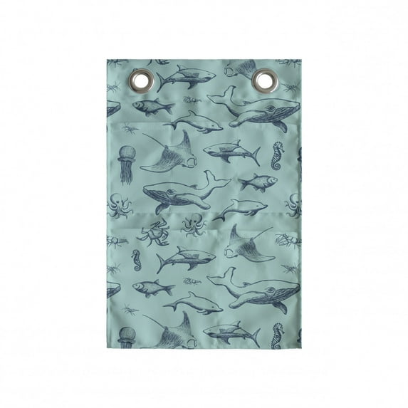 Nautical Hanging Pocket Organizer, Vintage Marine Style Pattern with Whale Shark Jellyfish Seahorse, Printed Polyester Storage Bag with Pockets, 14" x 20", Dark Sky Blue Seafoam