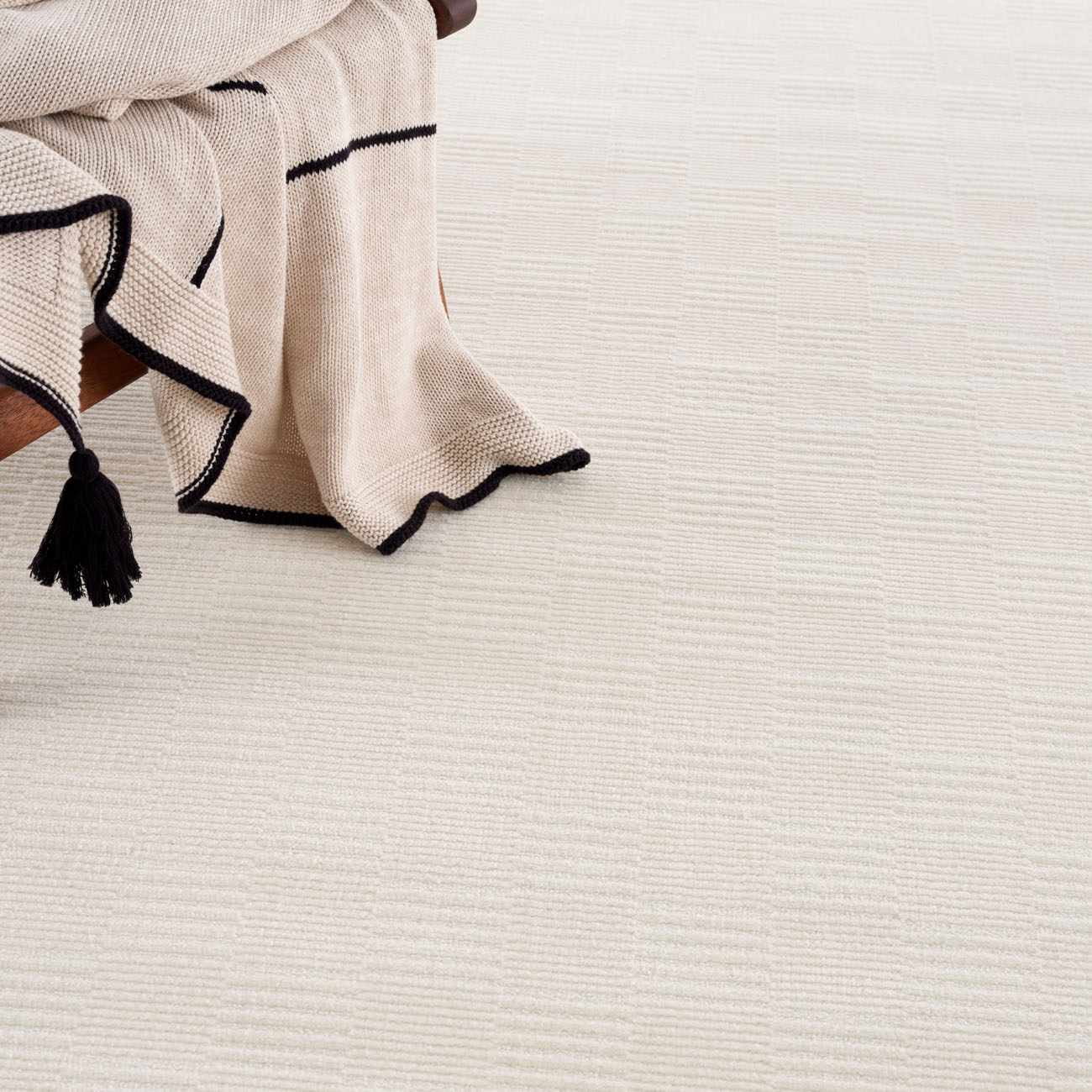Hauteloom Kazuma Hallway, Kitchen Machine Washable Runner Rug - Square Piles, Checkered - White, Cream - 2'7" x 10'