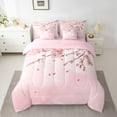 thumbnail image 2 of Erosebridal Pink Cherry Blossom Bed in a Bag King size,Floral Watercolor Bedding Sets King Size,Teens Bedroom Decor,Reversible,Ultra Soft,7 Pieces, 2 of 5