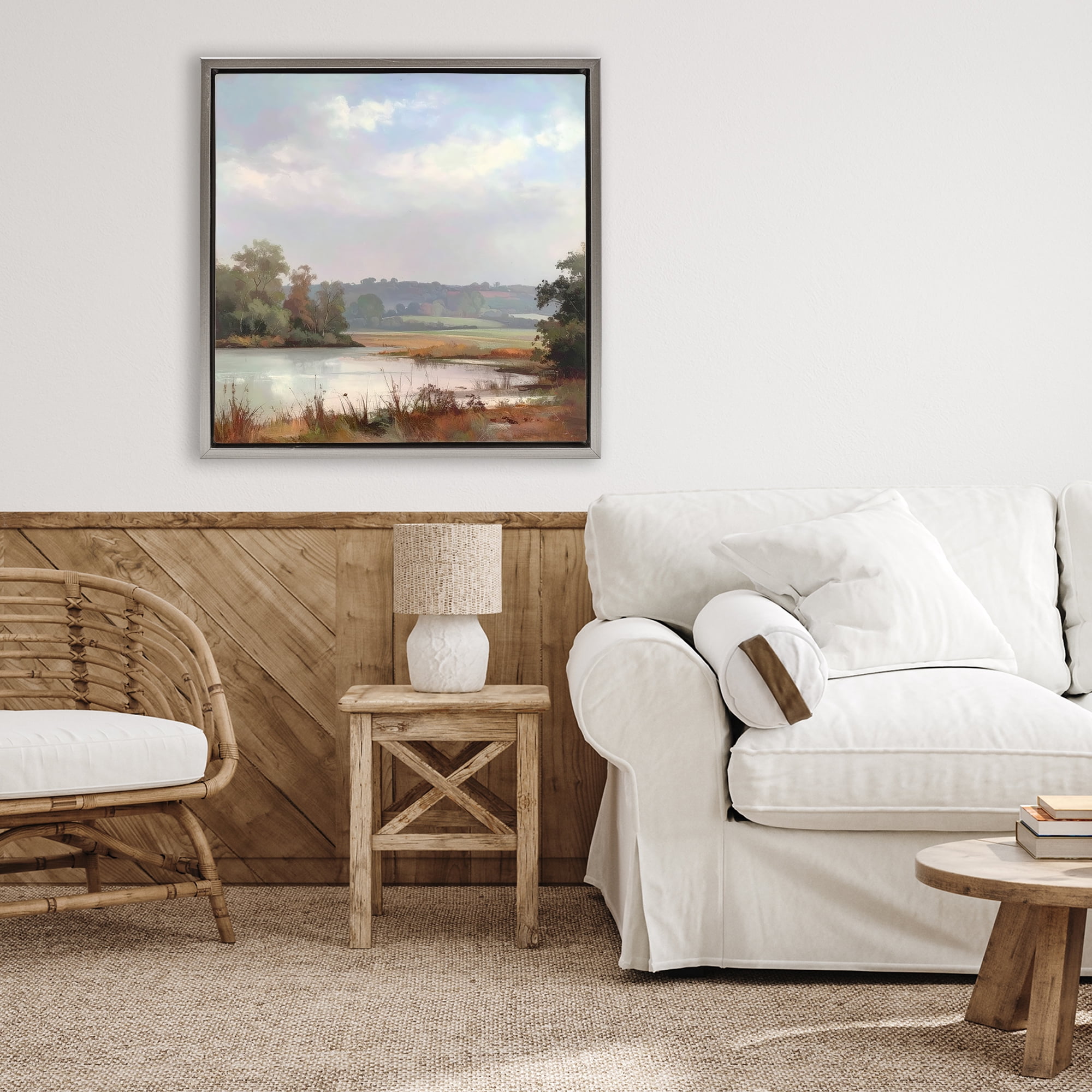 Stupell Industries Riverside Grove Scenery Gray Framed Floater Canvas Wall Art, design by Alonza Saunders