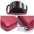 thumbnail image 3 of Credit Card Holder RFID Leather Mini Card Wallet Purse with Zipper for Women Men (Red wine), 3 of 5