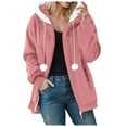 thumbnail image 7 of YDFCWXW Oversized Fuzzy Fleece Jackets For Women Fashion 2025 Color Block Faux Fur Coat Shaggy Warm Winter Outerwear Pink, M, 7 of 7