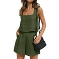 thumbnail image 3 of STARVNC Women Square Neck Sleeveless Shorts Linen Matching 2 Piece Sets, 3 of 7