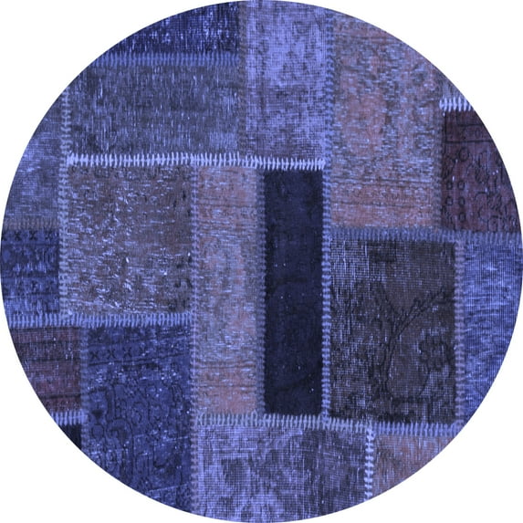 Ahgly Company Indoor Round Patchwork Blue Transitional Area Rugs, 5' Round