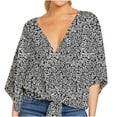 thumbnail image 1 of Moda Mujer Causal V-Cuello Impresión Blusa 3/4 Manga Bandag Camiseta Verano Tops Fridja  czfsfas4482, 1 of 9