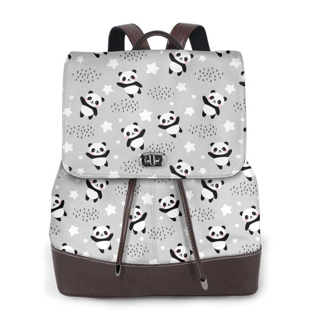Easygdp Pandas Between Clouds and Stars Mochila de Cuero para Mujeres, Bolso de Hombro, Bolsos de Mano de Moda para Trabajo y Viajes