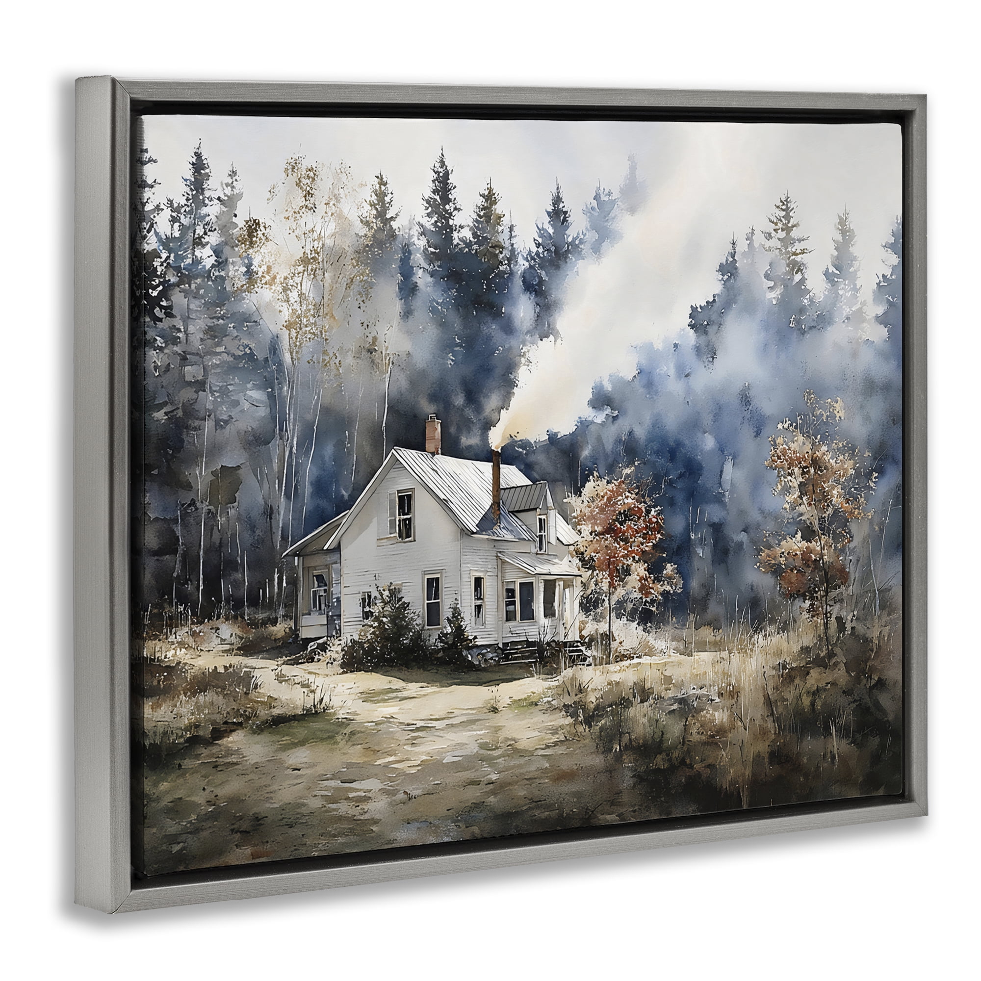 Stupell Industries Indigo Smoke at Woodland Cottage Gray Framed Floater Canvas Wall Art, design by Franklyn Gregory