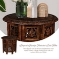 thumbnail image 3 of Round Wood Coffee Table - 18” Carved Small Accent Side Table with Burnt Finish, Wooden Altar Table, 18” Round Top x 18” Height, Perfect End Table for Living Room Décor, 3 of 6