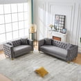 thumbnail image 3 of Newest Velvet Sofa,3+2 Seater Deep Seat Sofa,Modern Sofa with Button Nailhead,Square Arm Couches,Furniture for Living Room,Bedroom,Office(Grey), 3 of 8