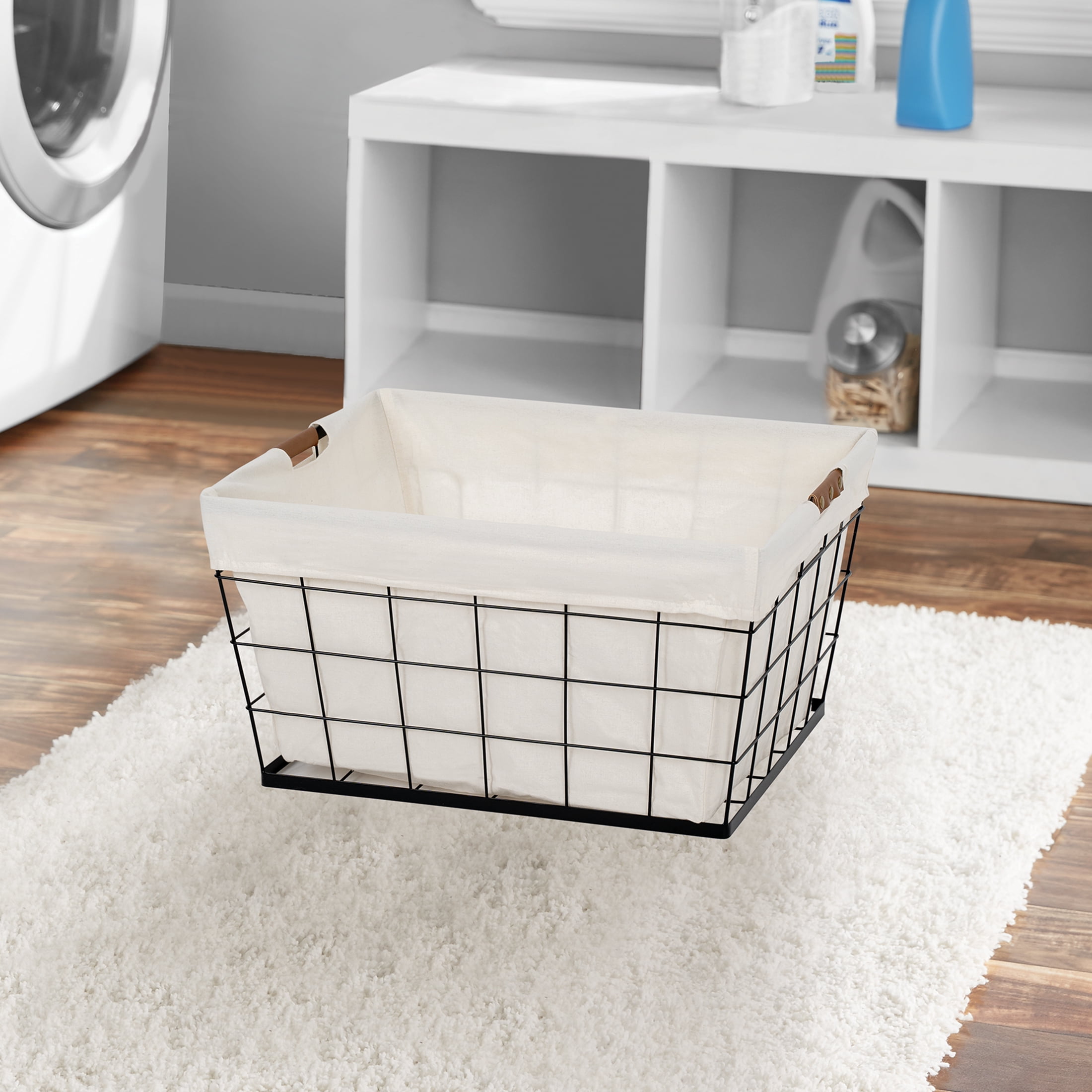(2 pack) Better Homes & Gardens 60L Rectangular Steel Laundry Basket, Black & Natural, Adult