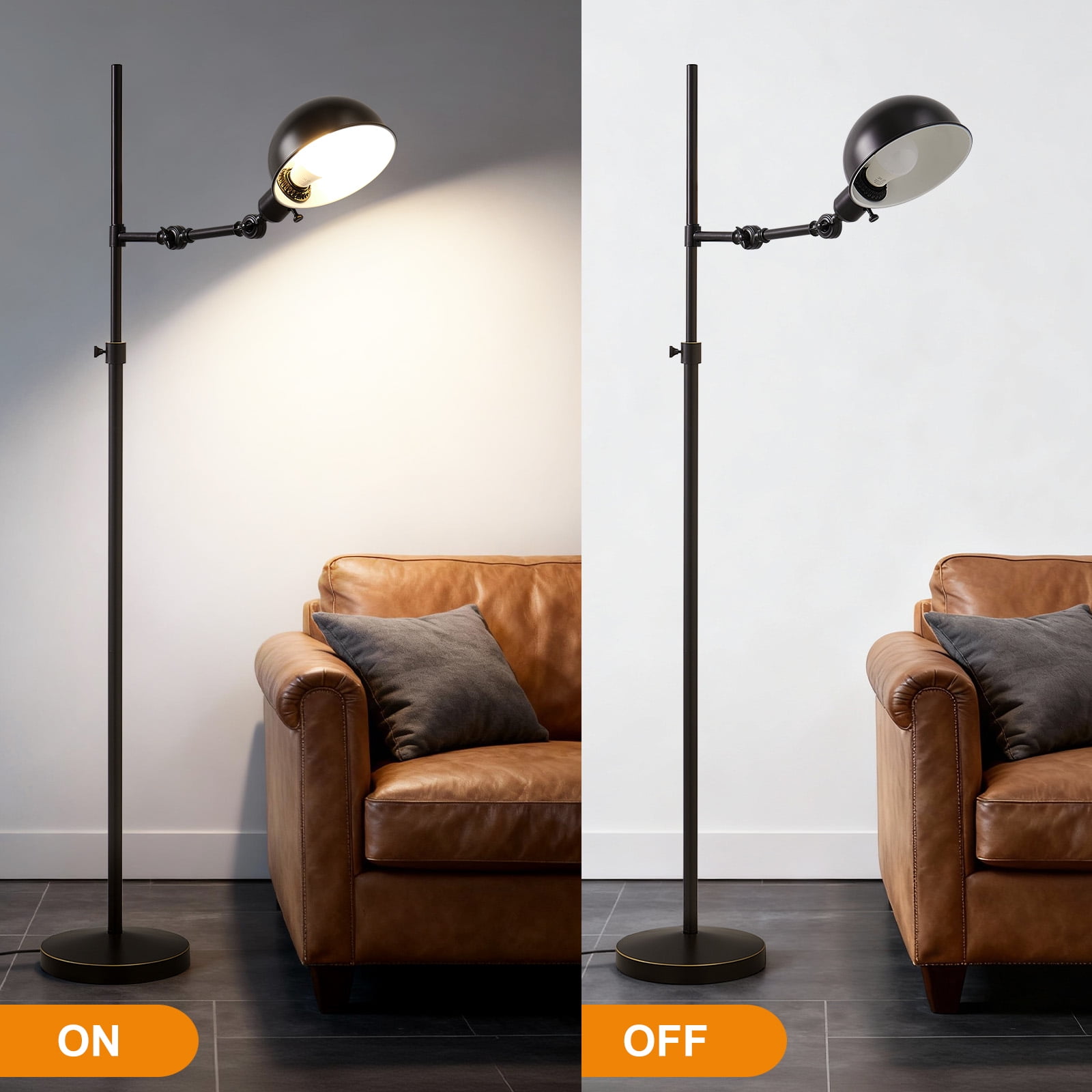 natyswan 59.5-inch Modern Floor Lamp with Rotary Switch, 60W Equivalent A19 LED Bulb Included, Metal Standing Light for Living Room & Bedroom