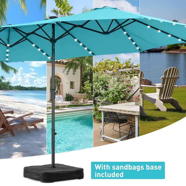 Autlaycil 15ft Rectangle Patio Umbrella with 48 Solar Lights, Blue photo 6