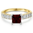 thumbnail image 3 of Gem Stone King 14K Two Tone Gold Red Garnet and Lab Grown Diamond Engagement Ring for Women | 2.00 Cttw | Princess 6MM | Gemstone January Birthstone | Size 6, 3 of 6