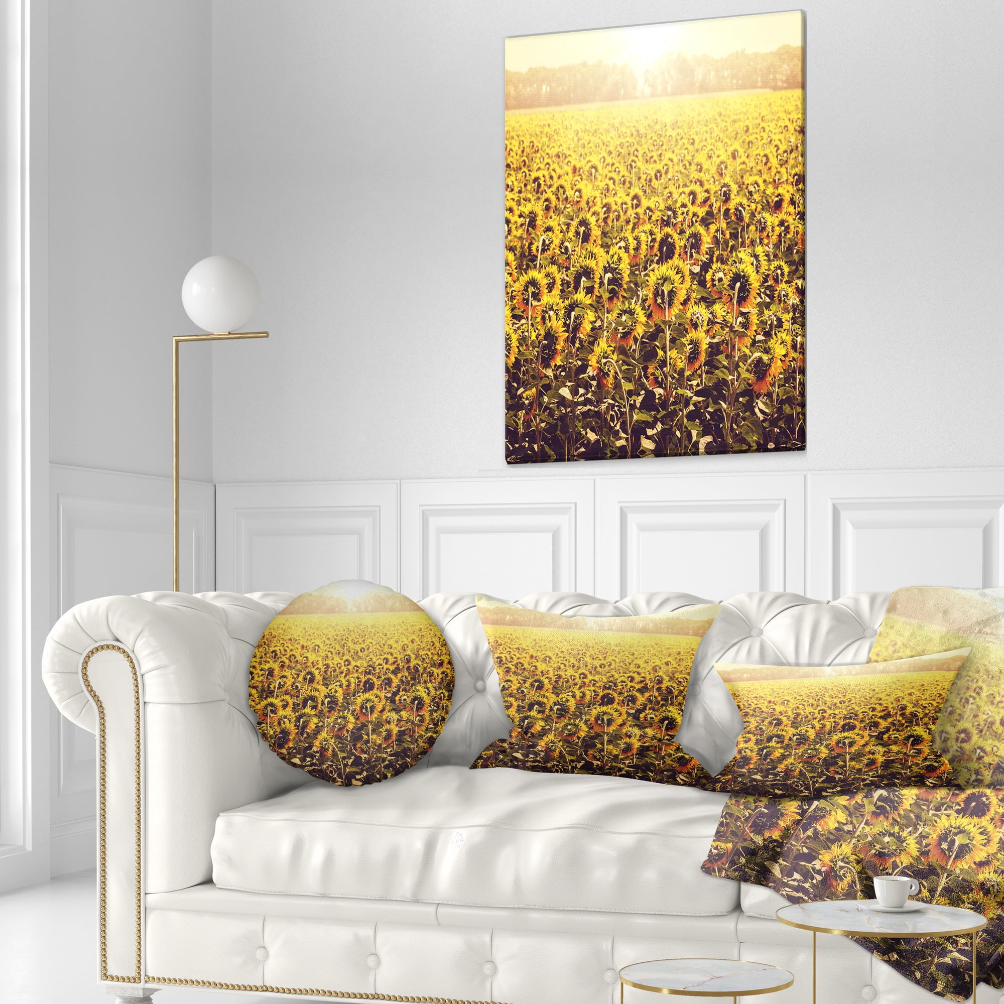 Designart Blooming Sunflowers At Sunset - Landscape Printed Throw Pillow - 12x20