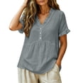 thumbnail image 5 of hoksml Women's Cotton V Neck Short Sleeve Peplum Blouse, Ruffle Trim Casual Tunic, Loose Fit Top for Daily and Office Wear, 5 of 8