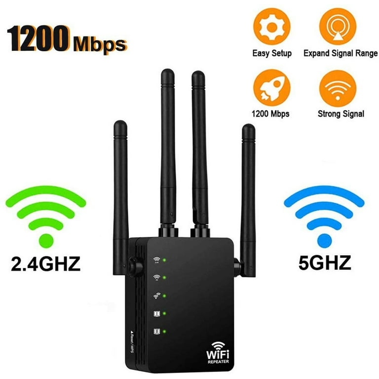Happyline" WiFi Range Extender 1200Mbps WiFi Repeater Wireless Signal 2.4 & 5GHz Dual Band WiFi Extender Gigabit Ethernet Port, Extend WiFi Signal to Smart & Alexa Devices -