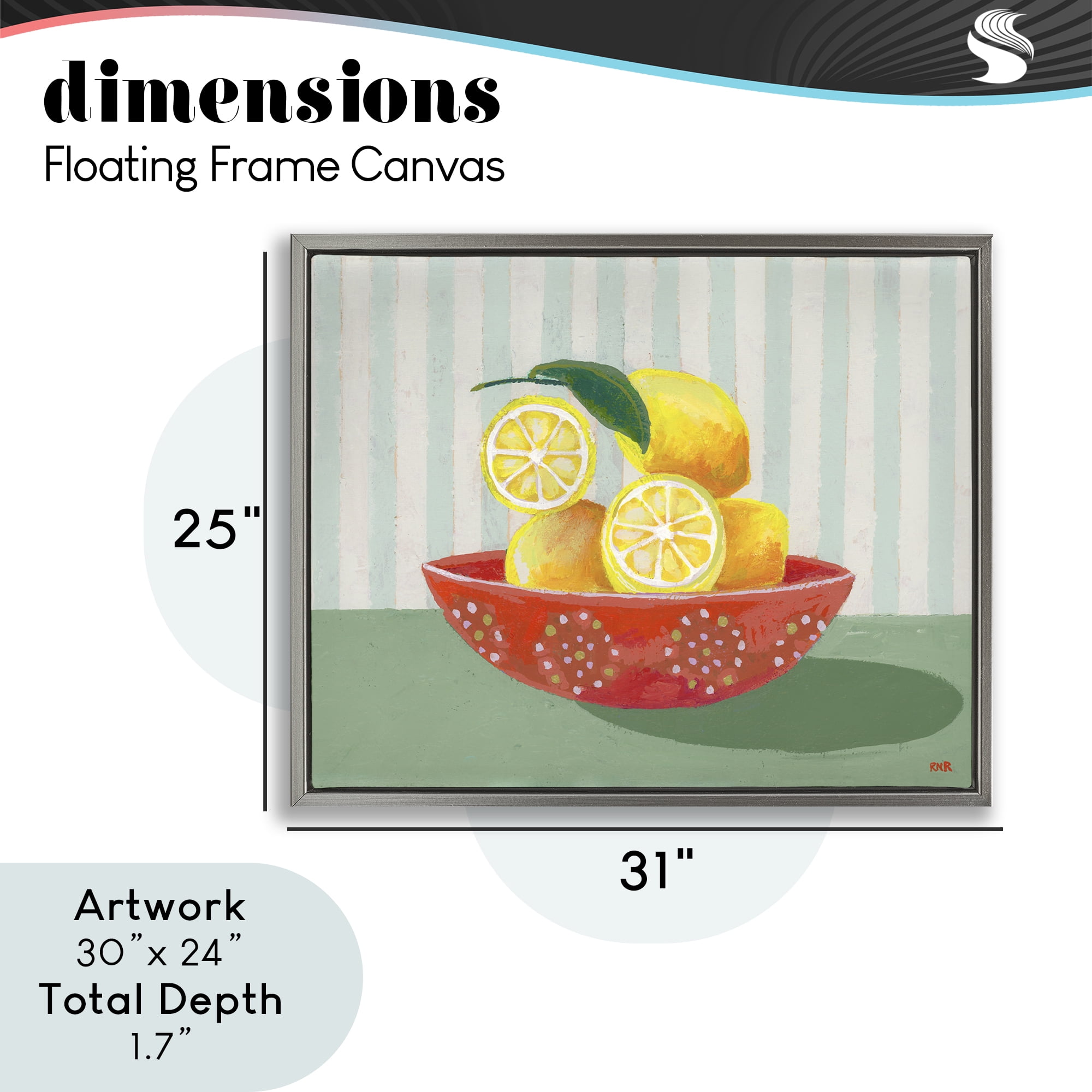 Stupell Industries Sunny Lemons in Red Bowl Gray Framed Floater Canvas Wall Art, design by Rachael Reese