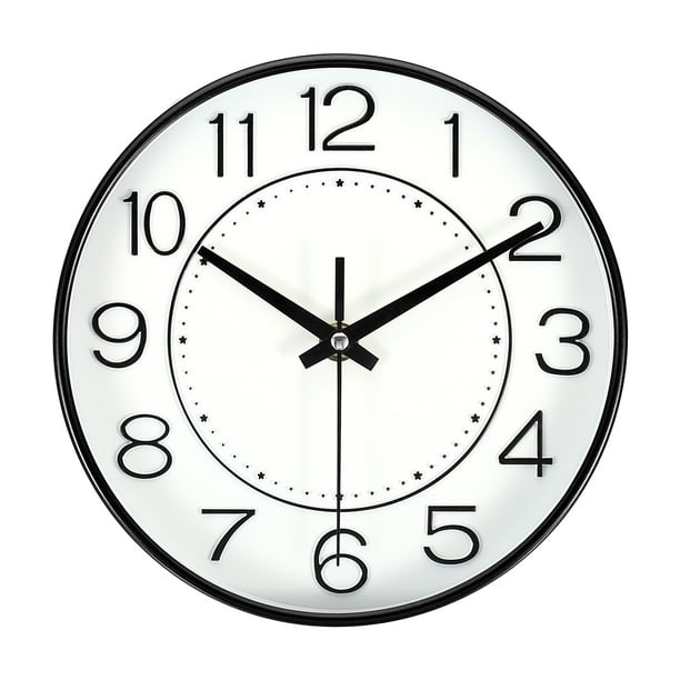 Reloj de pared de 8 pulgadas, a batería, silencioso, sin tictac, reloj moderno redondo, negro