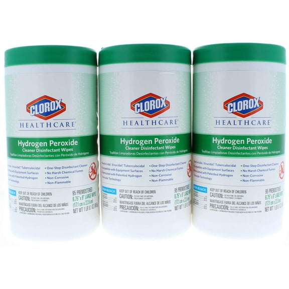 3 Pk. Clorox Healthcare Hydrogen Peroxide Cleaner Disinfectant Wipes 6.75" x 5.75" 95 Count (285 Count Total)