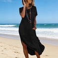 thumbnail image 2 of Robe en Lin à Manches Courtes pour Femmes Chemise Boutonnée Robes d'Été 2026 pour Femmes Décontractée Col Rond Midi Robe d'Été Confortable Mélange de Coton, 2 of 9
