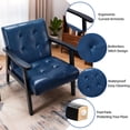 thumbnail image 4 of HomeMiYN Mid Century Modern Accent Chair with Wooden Frame, Faux Leather Reading Armchair for Living Room, Dark Blue, 4 of 5