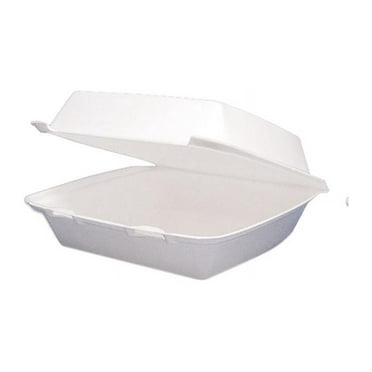 Dart® Foam Hinged Lid Containers, 1-Compartment, 8.38" x 7.78" x 3.25", White, 200/Carton