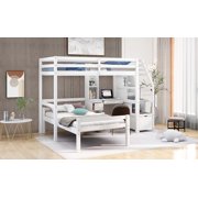 Euroco Wood Twin Bunk Loft Bed with Desk, Drawers and Shelf for Kids Teens, White