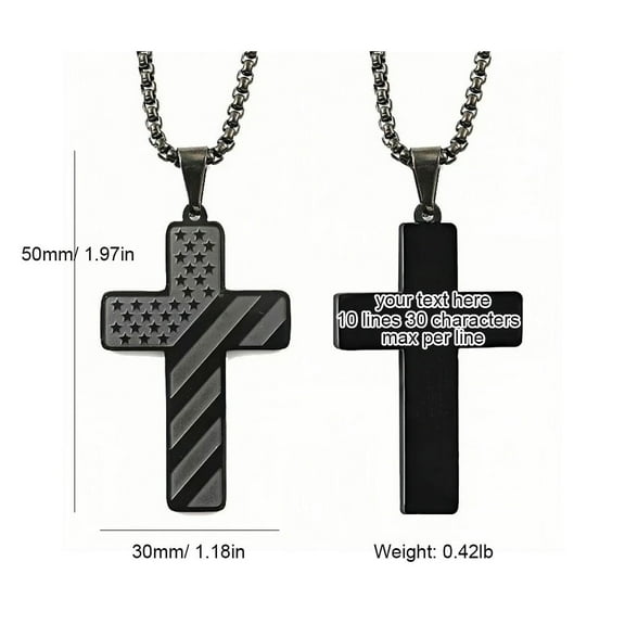 Whudwhu Personalized Custom Stainless Steel Cross Necklace with American Flag Pendant 24 Inch Religious First Communion Jewelry Gifts for Women Men