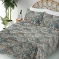 thumbnail image 3 of Ambesonne Damask Fitted & Flat Sheet with Shams 4 Pcs Set, Victorian Swirly Leaf Motif, King, Grey Teal Pale Rust and Beige, 3 of 5