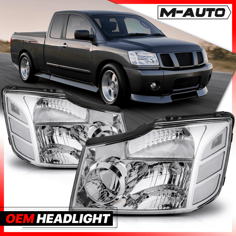 M AUTO Headlight Assembly Set Replacement for 04 15 Nissan Titan 04 05 06 07 Armada Chrome Housing Clear Lens Clear Corner