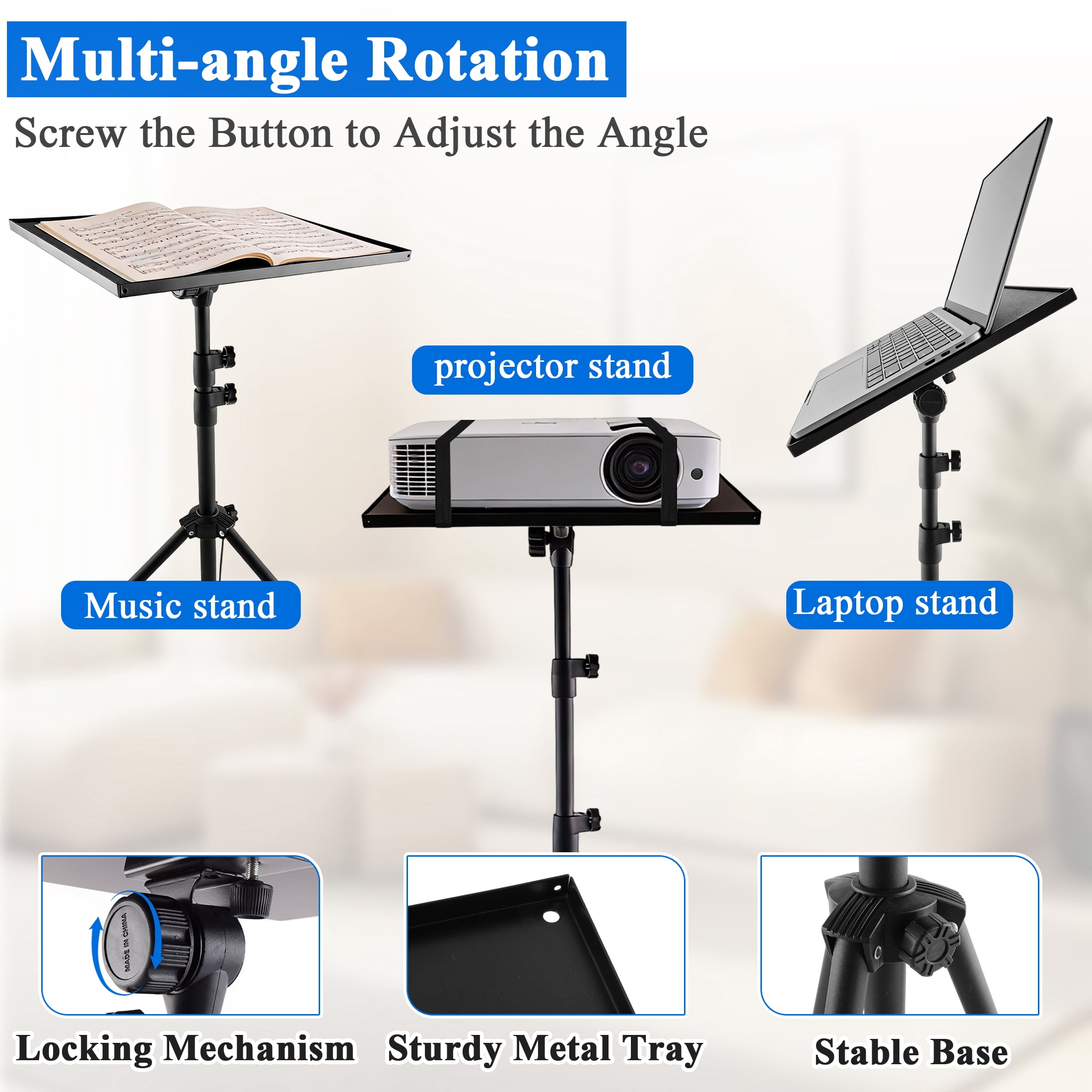 Aovky Projector Stand Tripod, Portable Laptop Stand with Adjustable Height 22 to 51.5 inch, Floor Stand for Home Office, Outdoor Movies, Stage, Studio, DJ Equipment