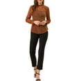 thumbnail image 3 of MODA NOVA Junior's Long Sleeve Lace See Through Floral Color Block Blouse Brown M, 3 of 6