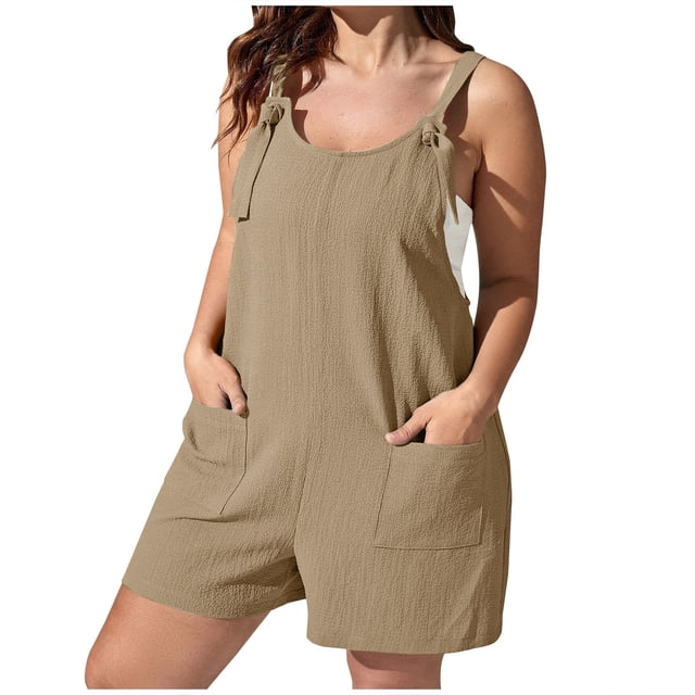 Birdeem Plus Size Womens Fashion Summer Solid Casual Sleeveless Suspender Short Jumpsuit