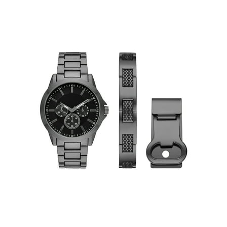 Folio Men's 45mm Gunmetal Plated H Link Bracelet Wristwatch, Gunmetal and Black, (FMDAL1147)