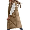 thumbnail image 2 of JURANMO Women Quilted Sleeveless Jacket Vest,2023 Winter Women's Lightweight Down Long Windbreaker Hooded Jackets Solid Color Coats Trendy Diamond-shaped Design Thermal Vest with Pockets, 2 of 5