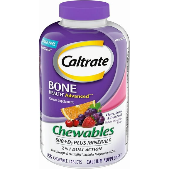 Caltrate Bone Health Advanced 600 D3 plus Minerals Multi-Flavor Calcium Chewables, 155 Ct