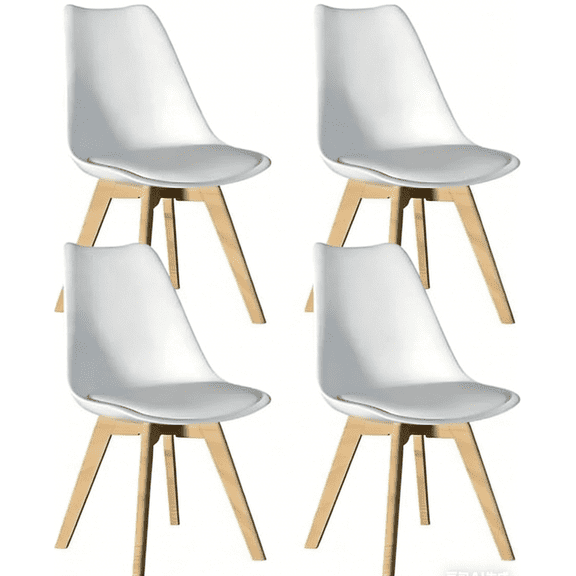 JMGJOY 4-Piece Mid Century Modern Dining Chair Set, PU Leather Seat & Wood Legs, for Kitchen Dining Room Living Room, White
